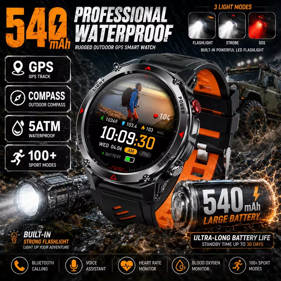 Altimeter Compass Watch - Military 540mAh GPS Smart Watch 3ATM
