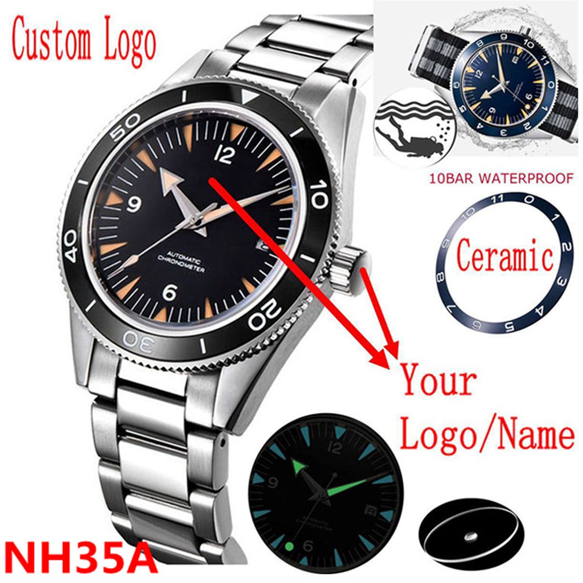 Custom Logo NH35 Movement Watc - Watch Bezel Insert 评论和价格